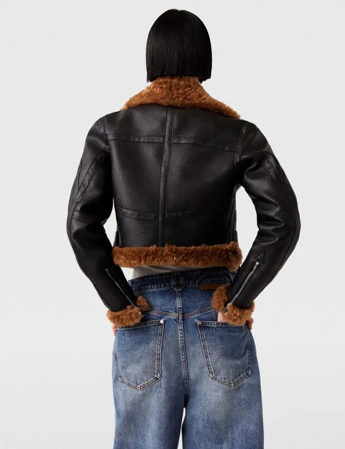 Women Plush Teddy Cropped Biker Jacket Midnight Black Stella McCartney Coats And Jackets Women Plush Teddy Cropped Biker Jacket Midnight Black Stella McCartney Coats And Jackets