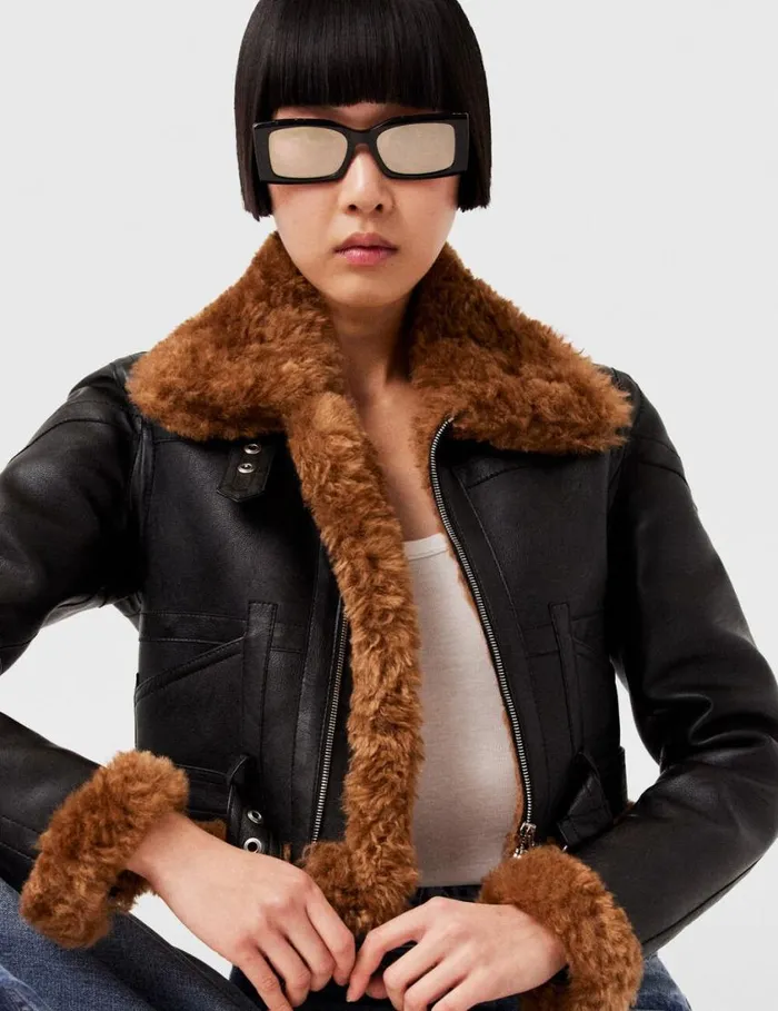 Women Plush Teddy Cropped Biker Jacket Midnight Black Stella McCartney Coats And Jackets Women Plush Teddy Cropped Biker Jacket Midnight Black Stella McCartney Coats And Jackets