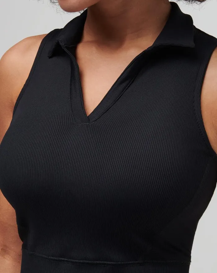 Women Polos TravisMathew MOVEKNIT SLEEVELESS VNECK POLO Black Women Polos TravisMathew MOVEKNIT SLEEVELESS VNECK POLO Black