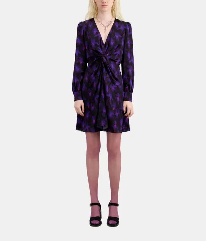 Women Purple Floral Print Long Sleeve Short Dress With Draping THE KOOPLES Dresses and Jumpsuits Women Purple Floral Print Long Sleeve Short Dress With Draping THE KOOPLES Dresses and Jumpsuits