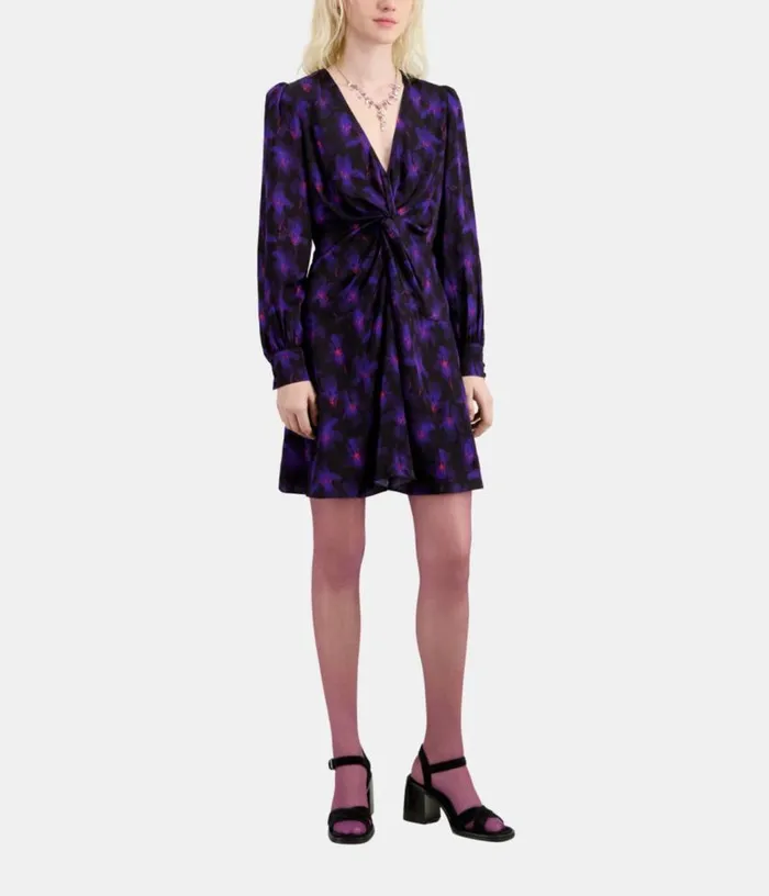 Women Purple Floral Print Long Sleeve Short Dress With Draping THE KOOPLES Dresses and Jumpsuits Women Purple Floral Print Long Sleeve Short Dress With Draping THE KOOPLES Dresses and Jumpsuits