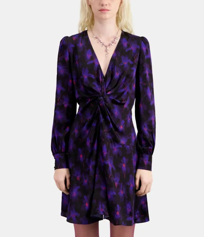 Women Purple Floral Print Long Sleeve Short Dress With Draping THE KOOPLES Dresses and Jumpsuits Women Purple Floral Print Long Sleeve Short Dress With Draping THE KOOPLES Dresses and Jumpsuits
