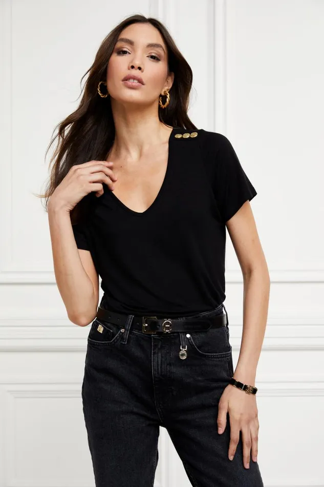 Women Relax Fit VNeck Tee Black Holland Cooper Tops Women Relax Fit VNeck Tee Black Holland Cooper Tops