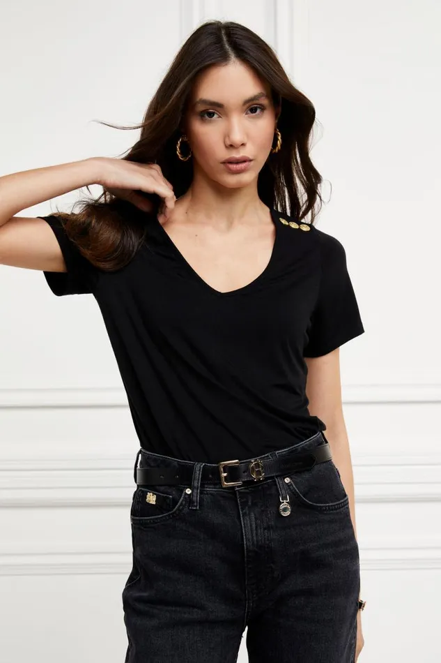 Women Relax Fit VNeck Tee Black Holland Cooper Tops Women Relax Fit VNeck Tee Black Holland Cooper Tops