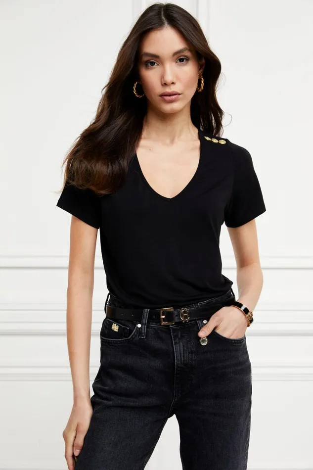 Women Relax Fit VNeck Tee Black Holland Cooper Tops Women Relax Fit VNeck Tee Black Holland Cooper Tops