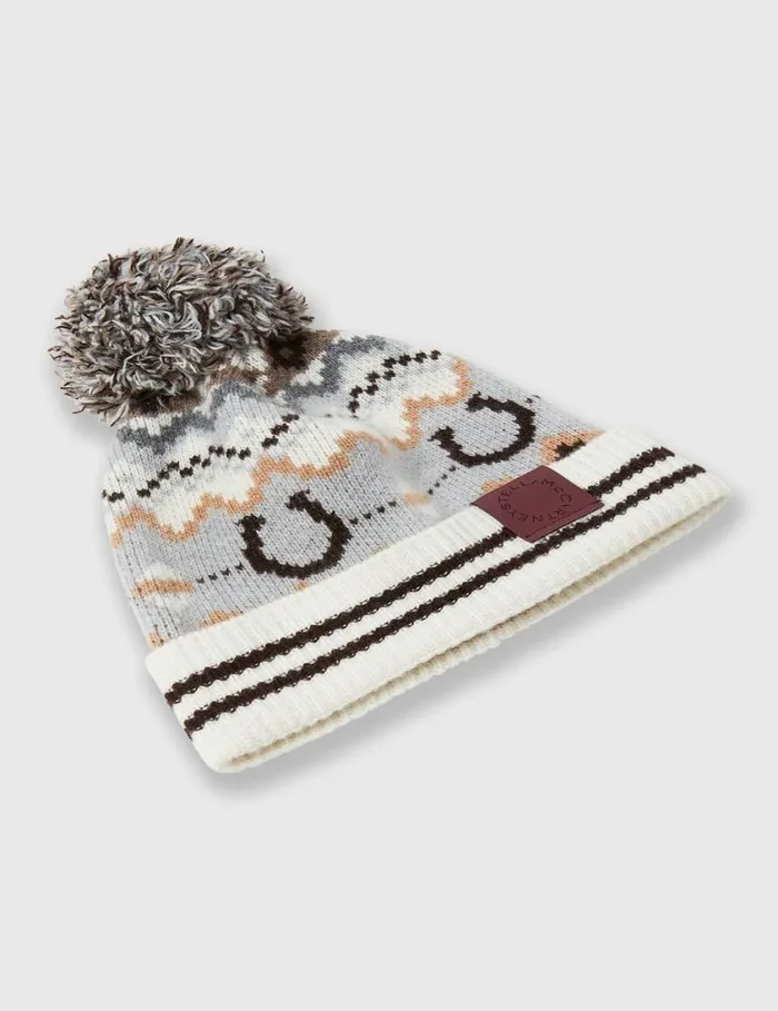 Women Ribbed Fairisle Logo Beanie Brown And Cream Stella McCartney Knitwear