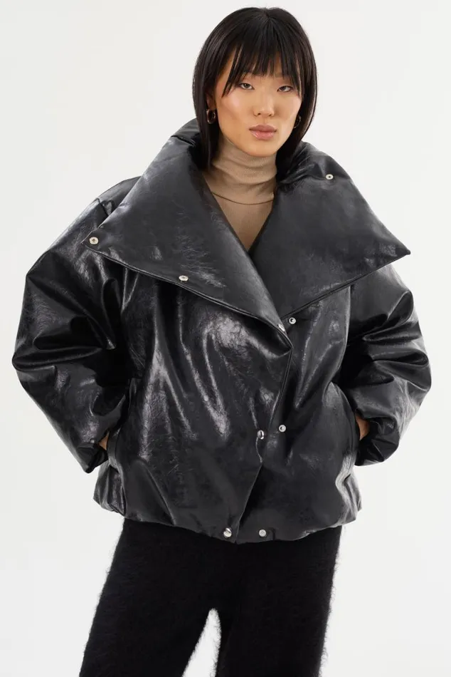 Women RONNIE Faux Leather Puffer Jacket Black LAMARQUE Puffers