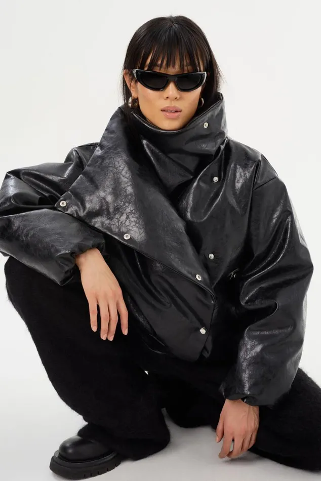 Women RONNIE Faux Leather Puffer Jacket Black LAMARQUE Puffers Women RONNIE Faux Leather Puffer Jacket Black LAMARQUE Puffers