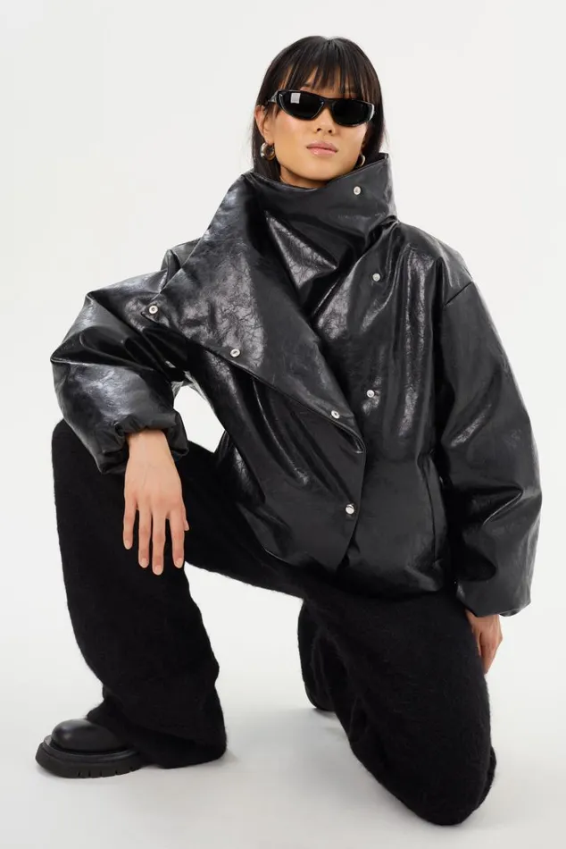 Women RONNIE Faux Leather Puffer Jacket Black LAMARQUE Puffers Women RONNIE Faux Leather Puffer Jacket Black LAMARQUE Puffers
