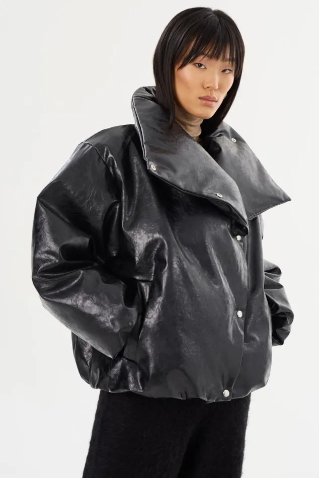 Women RONNIE Faux Leather Puffer Jacket Black LAMARQUE Puffers Women RONNIE Faux Leather Puffer Jacket Black LAMARQUE Puffers
