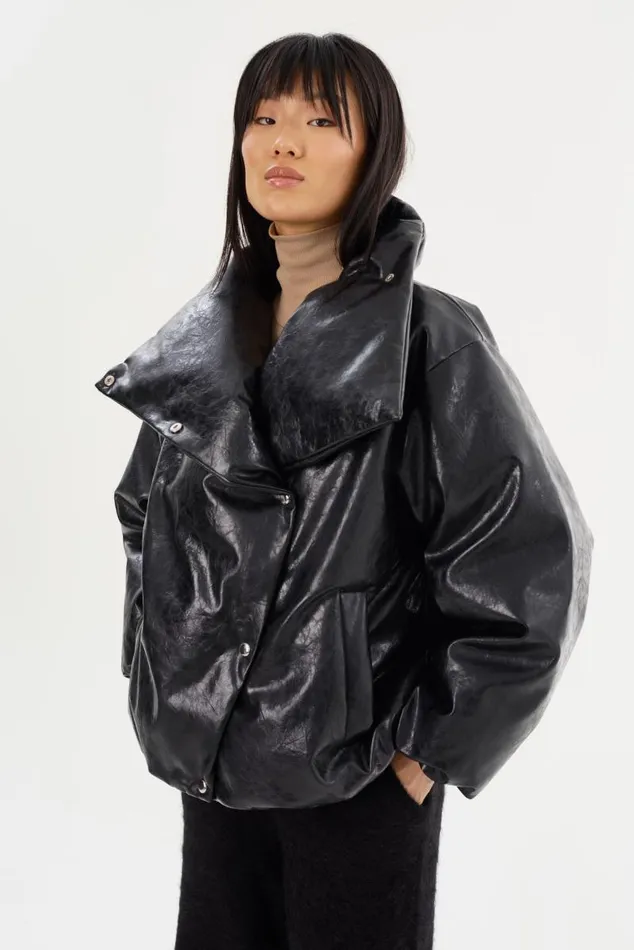 Women RONNIE Faux Leather Puffer Jacket Black LAMARQUE Puffers Women RONNIE Faux Leather Puffer Jacket Black LAMARQUE Puffers