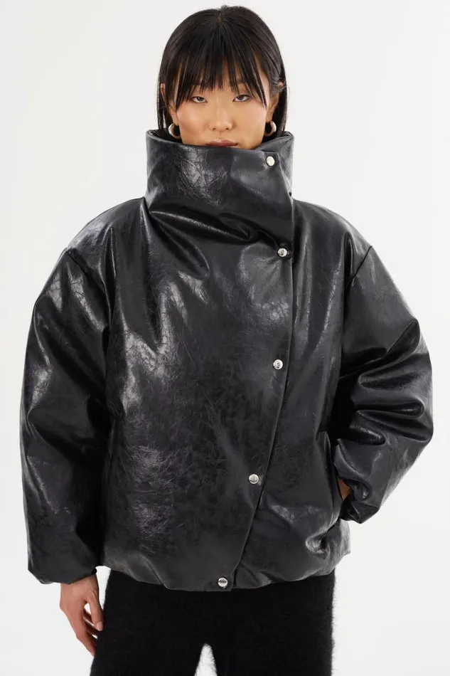 Women RONNIE Faux Leather Puffer Jacket Black LAMARQUE Puffers Women RONNIE Faux Leather Puffer Jacket Black LAMARQUE Puffers