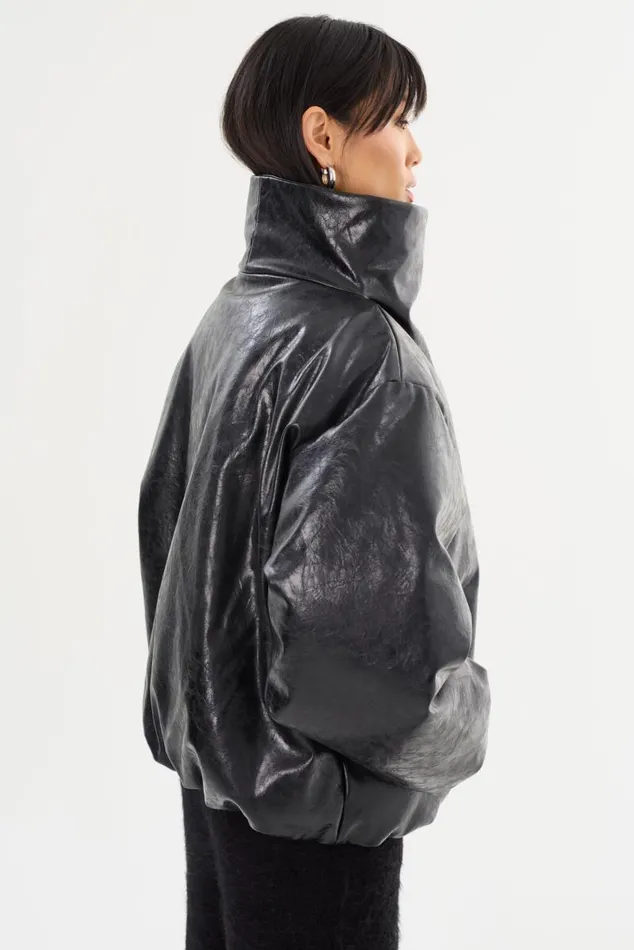 Women RONNIE Faux Leather Puffer Jacket Black LAMARQUE Puffers Women RONNIE Faux Leather Puffer Jacket Black LAMARQUE Puffers
