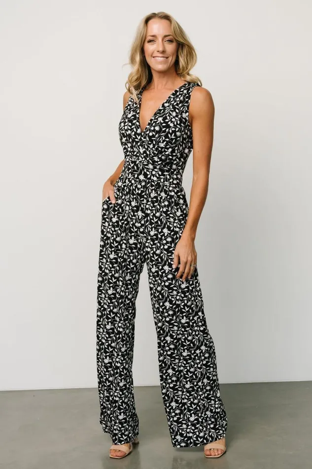 Women Rudie Sleeveless Jumpsuit Black White Floral Baltic Born Jumpsuits and Rompers