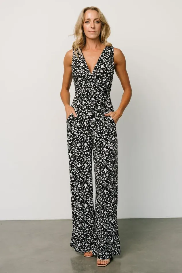 Women Rudie Sleeveless Jumpsuit Black White Floral Baltic Born Jumpsuits and Rompers Women Rudie Sleeveless Jumpsuit Black White Floral Baltic Born Jumpsuits and Rompers