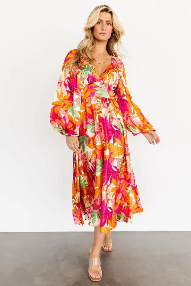 Women Sabrina Satin Dress Multi Print Baltic Born Midi Dresses Women Sabrina Satin Dress Multi Print Baltic Born Midi Dresses