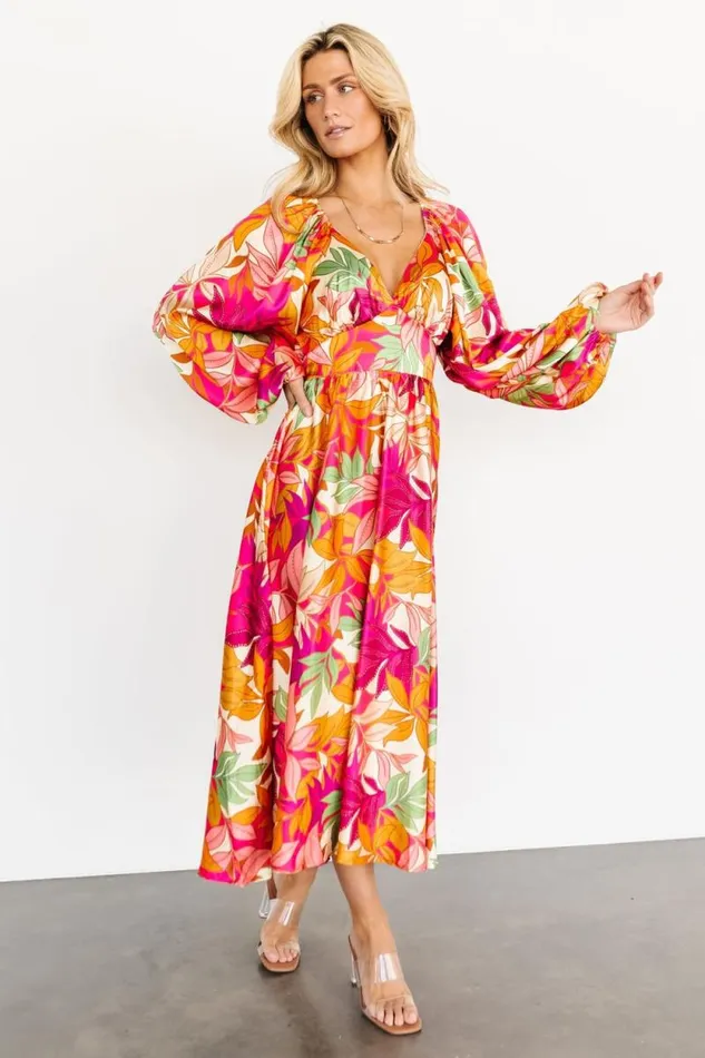 Women Sabrina Satin Dress Multi Print Baltic Born Midi Dresses Women Sabrina Satin Dress Multi Print Baltic Born Midi Dresses