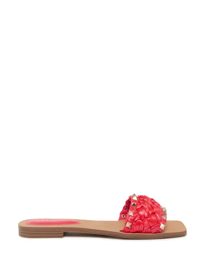 Women Sandals GUESS Red Raidah Woven Stud Slides