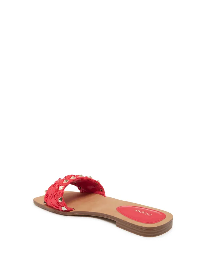 Women Sandals GUESS Red Raidah Woven Stud Slides Women Sandals GUESS Red Raidah Woven Stud Slides