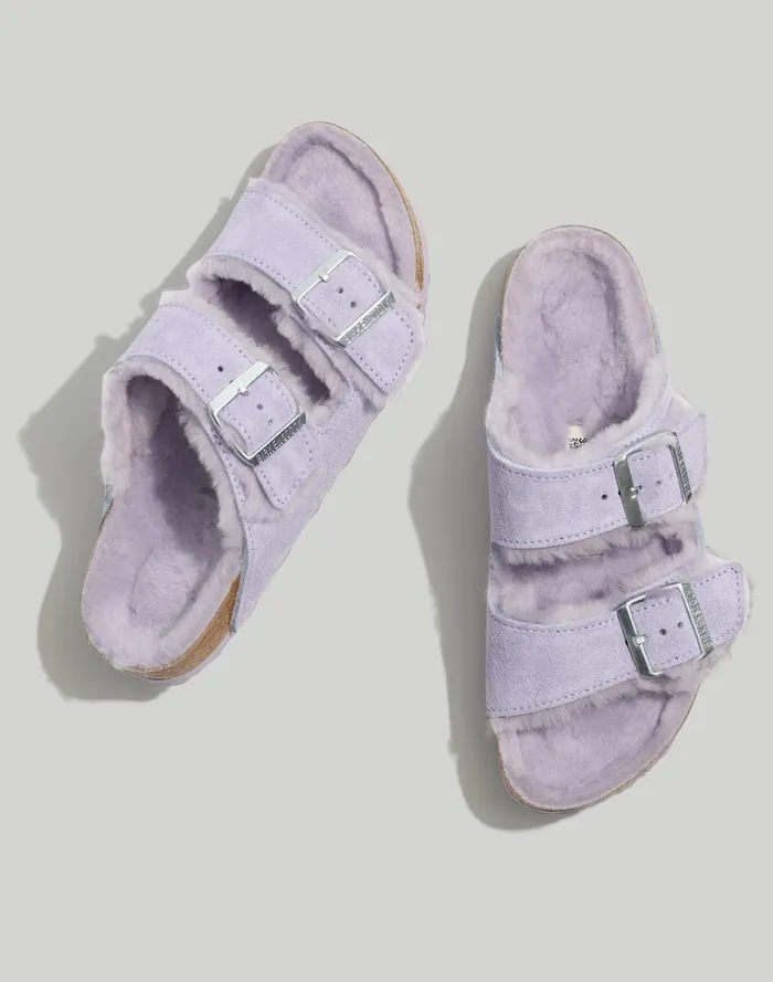 Women Sandals Madewell Birkenstock Suede Arizona Sandals In Shearling Purple Fog Suede