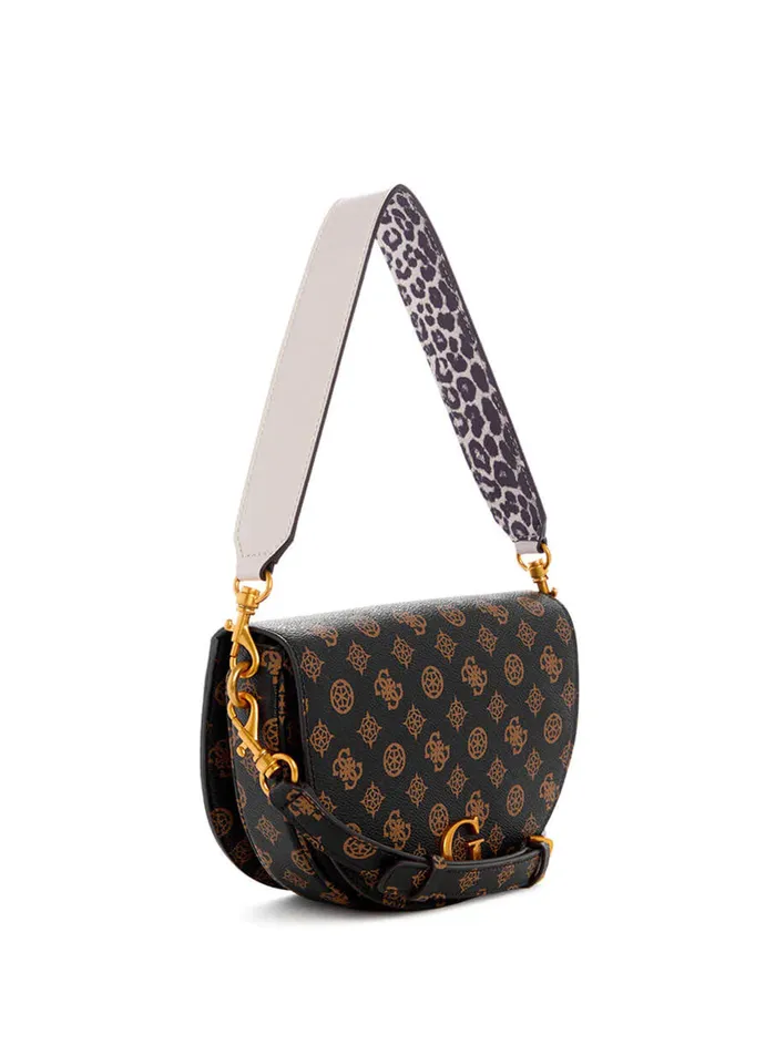 Women Satchel GUESS Black Brown Danna Logo Saddle Bag Women Satchel GUESS Black Brown Danna Logo Saddle Bag