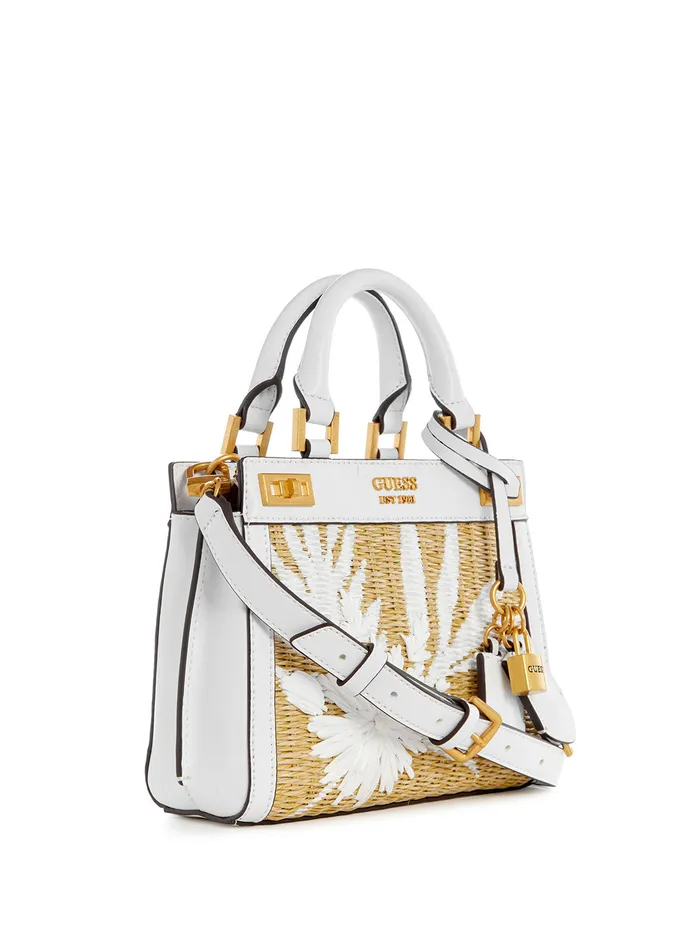 Women Satchel GUESS White Floral Katey Mini Satchel Bag
