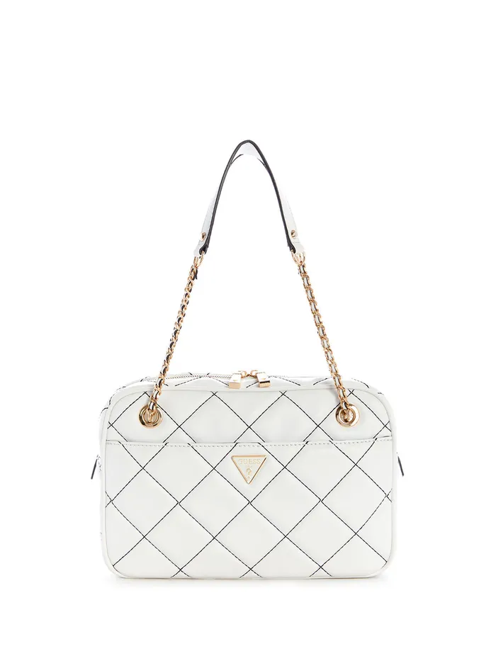 Women Satchel GUESS White Multi Cessily Shoulder Bag