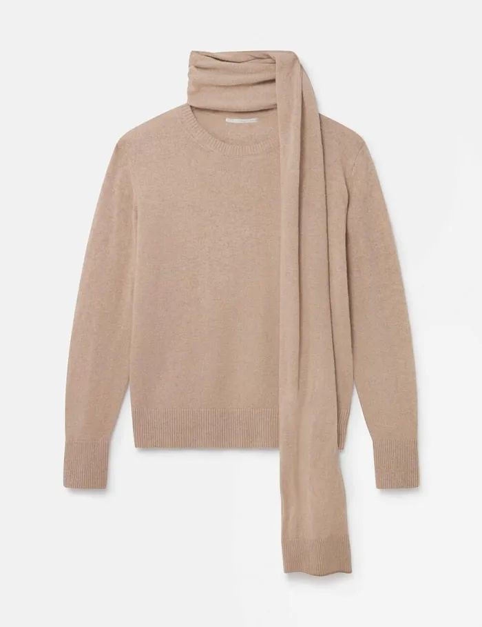 Women Scarf Detail Long Sleeve Sweater Sandy Beige Stella McCartney Knitwear