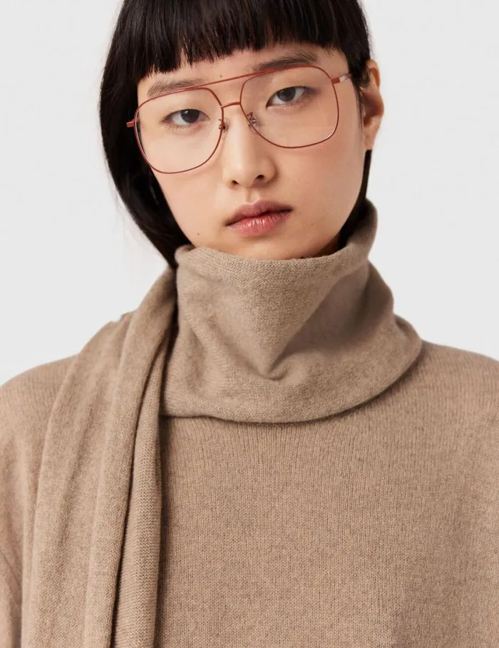 Women Scarf Detail Long Sleeve Sweater Sandy Beige Stella McCartney Knitwear Women Scarf Detail Long Sleeve Sweater Sandy Beige Stella McCartney Knitwear