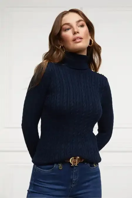 Women Seattle Roll Neck Cable Knit Ink Navy Holland Cooper Knitwear Women Seattle Roll Neck Cable Knit Ink Navy Holland Cooper Knitwear