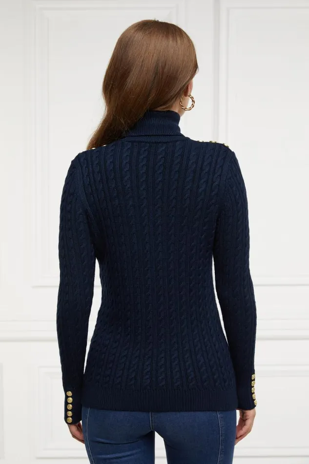 Women Seattle Roll Neck Cable Knit Ink Navy Holland Cooper Knitwear Women Seattle Roll Neck Cable Knit Ink Navy Holland Cooper Knitwear