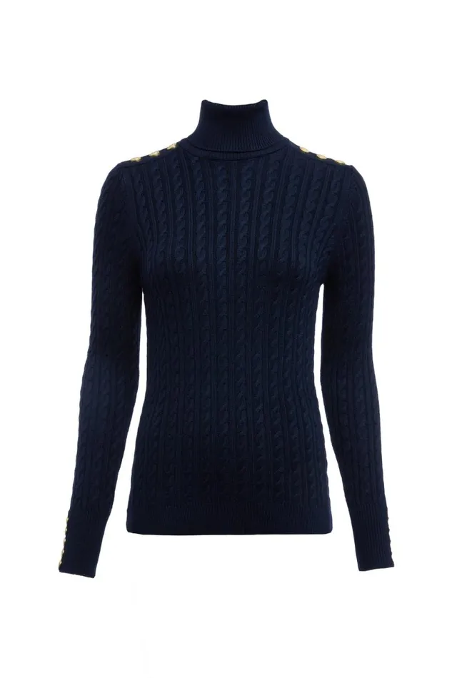 Women Seattle Roll Neck Cable Knit Ink Navy Holland Cooper Knitwear Women Seattle Roll Neck Cable Knit Ink Navy Holland Cooper Knitwear