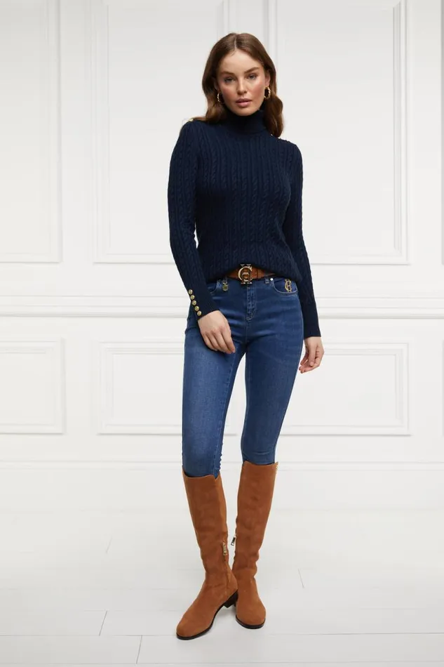 Women Seattle Roll Neck Cable Knit Ink Navy Holland Cooper Knitwear Women Seattle Roll Neck Cable Knit Ink Navy Holland Cooper Knitwear