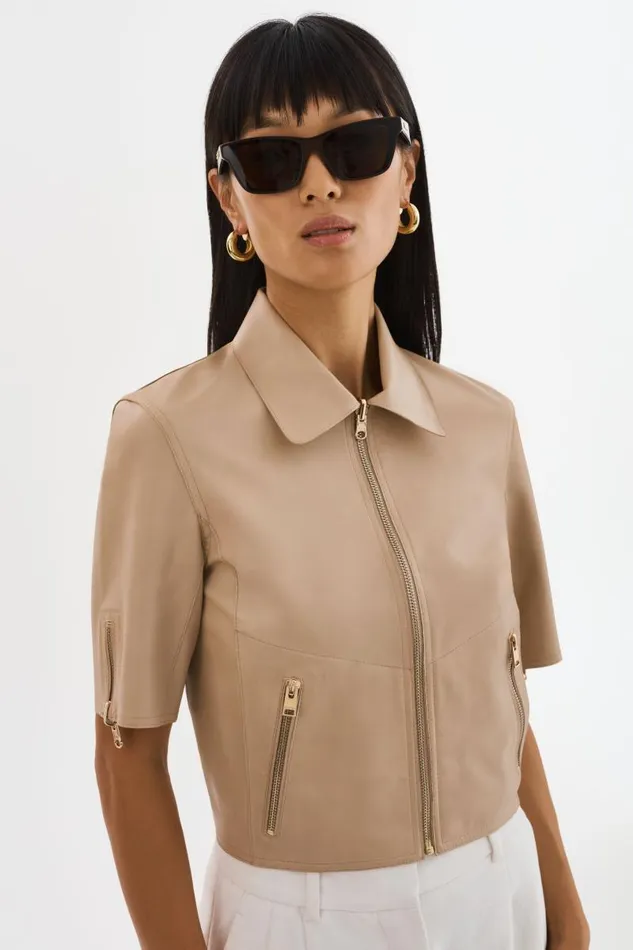 Women SEVANA Reversible Leather Jacket Wheatgold LAMARQUE Short Sleeve Jackets