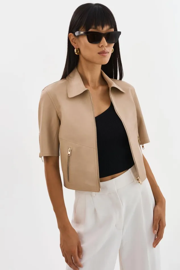Women SEVANA Reversible Leather Jacket Wheatgold LAMARQUE Short Sleeve Jackets