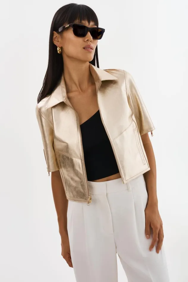 Women SEVANA Reversible Leather Jacket Wheatgold LAMARQUE Short Sleeve Jackets