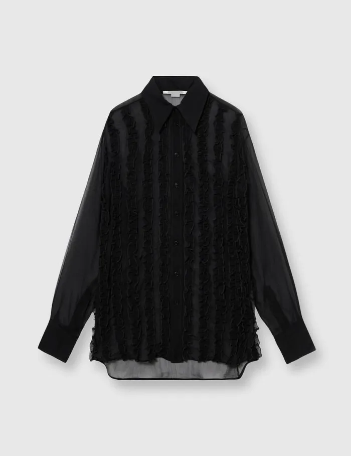 Women Sheer Ruffled Chiffon Shirt Black Stella McCartney Shirts And Tops