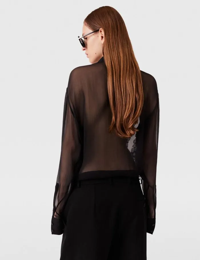 Women Sheer Ruffled Chiffon Shirt Black Stella McCartney Shirts And Tops Women Sheer Ruffled Chiffon Shirt Black Stella McCartney Shirts And Tops