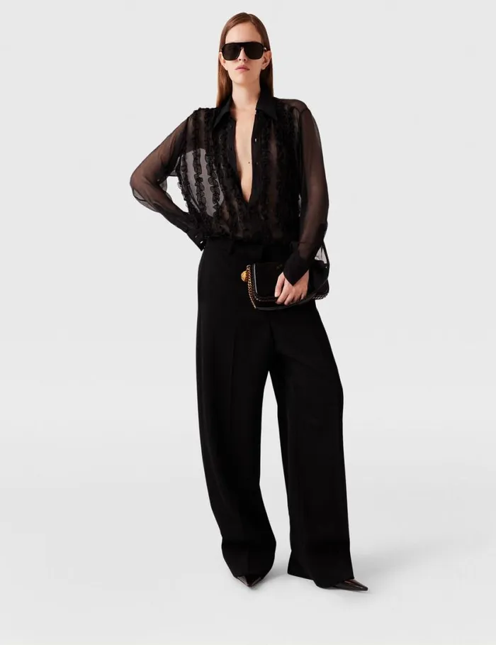 Women Sheer Ruffled Chiffon Shirt Black Stella McCartney Shirts And Tops Women Sheer Ruffled Chiffon Shirt Black Stella McCartney Shirts And Tops