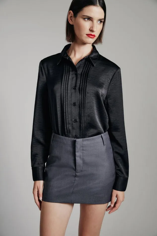 Women Shirts and Blouses Bardot Dinah Pintuck Satin Shirt In Black Black