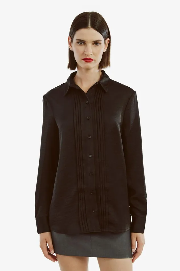 Women Shirts and Blouses Bardot Dinah Pintuck Satin Shirt In Black Black