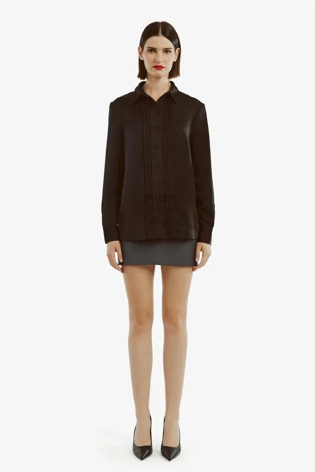 Women Shirts and Blouses Bardot Dinah Pintuck Satin Shirt In Black Black