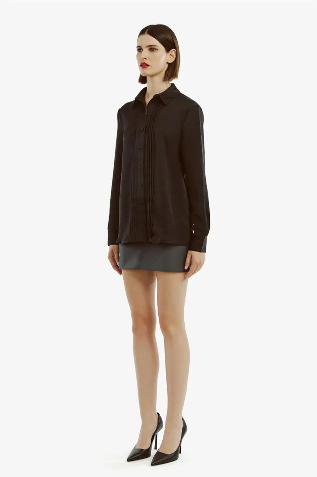Women Shirts and Blouses Bardot Dinah Pintuck Satin Shirt In Black Black