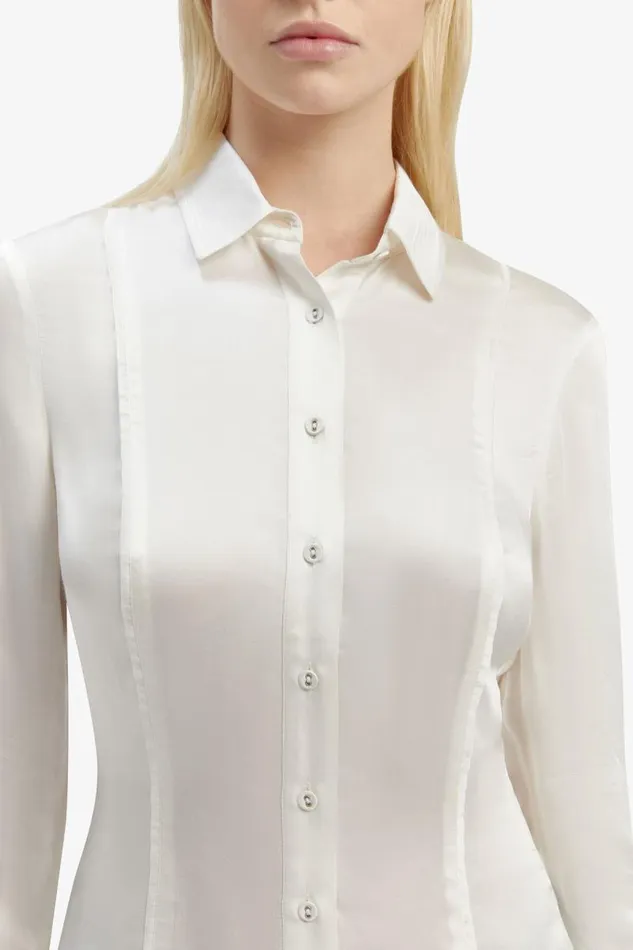 Women Shirts and Blouses Bardot Fitted Satin Shirt In Oyster Oyster Women Shirts and Blouses Bardot Fitted Satin Shirt In Oyster Oyster