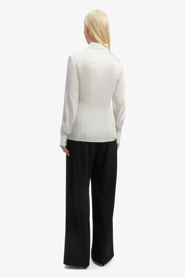 Women Shirts and Blouses Bardot Fitted Satin Shirt In Oyster Oyster Women Shirts and Blouses Bardot Fitted Satin Shirt In Oyster Oyster