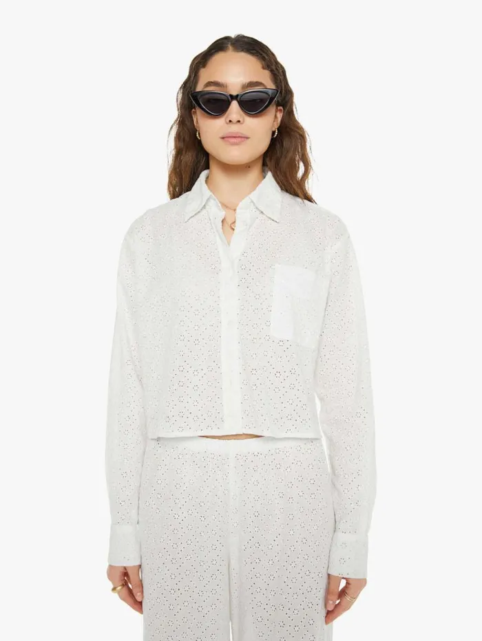 Women Shirts Mother Denim Cropped Button Up White