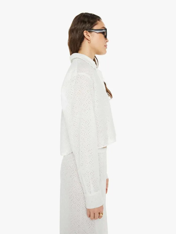Women Shirts Mother Denim Cropped Button Up White