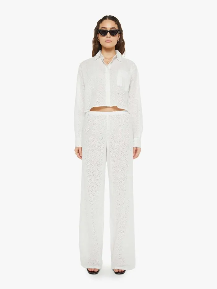 Women Shirts Mother Denim Cropped Button Up White
