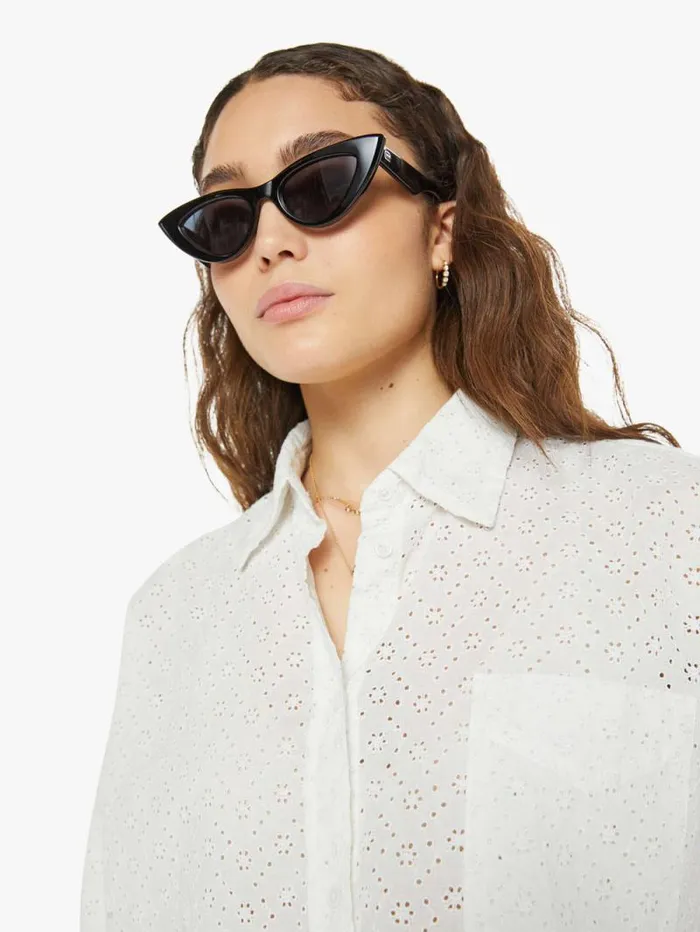 Women Shirts Mother Denim Cropped Button Up White