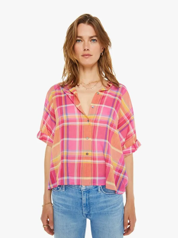 Women Shirts Mother Denim Teddy Shirt Coral Blaze